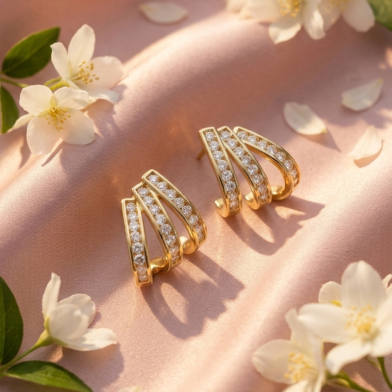 Modren TripleLayer Crystal Stud Earrings