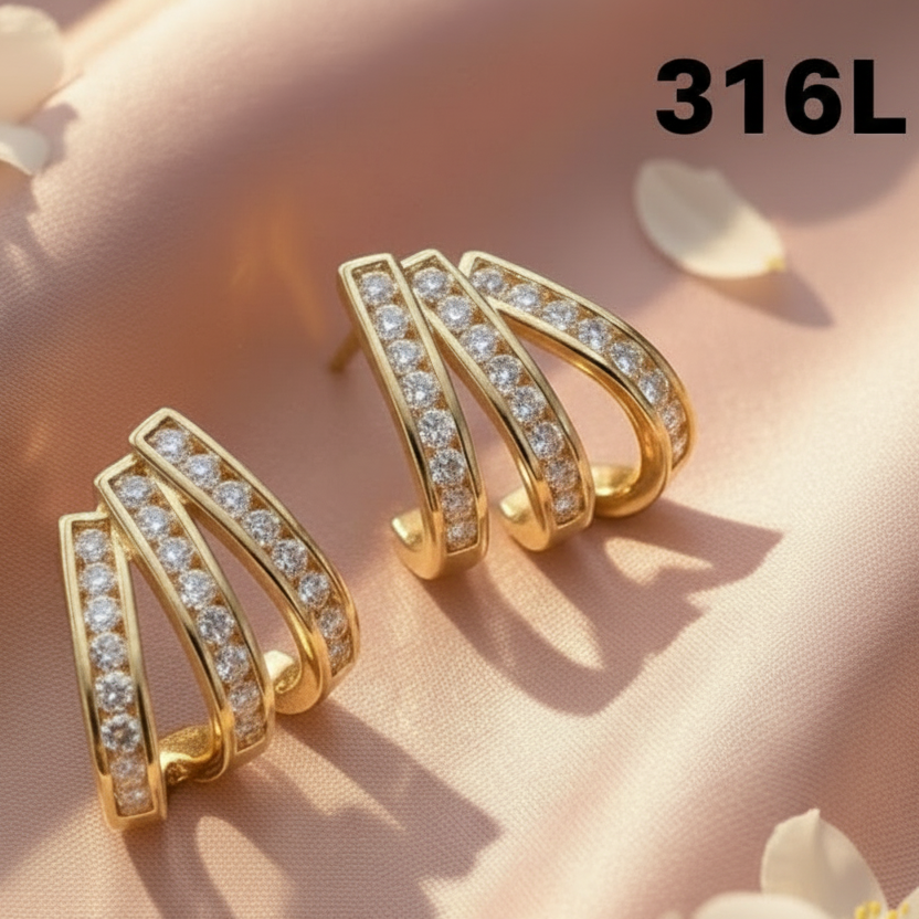Modren TripleLayer Crystal Stud Earrings