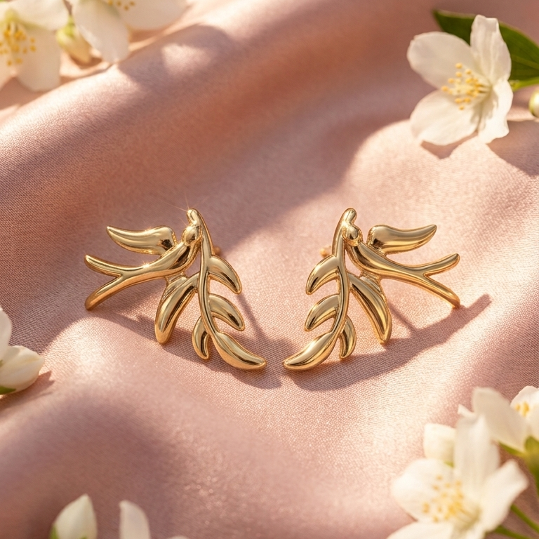 Gold Leaf-Shaped Stud Earrins