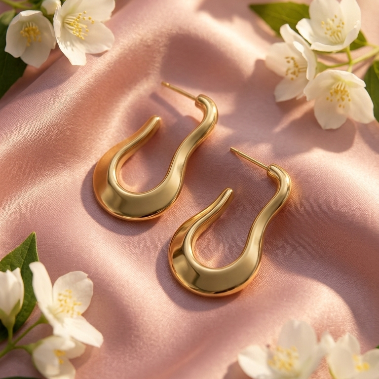 Modren Sculptural Gold Hoop Earrings