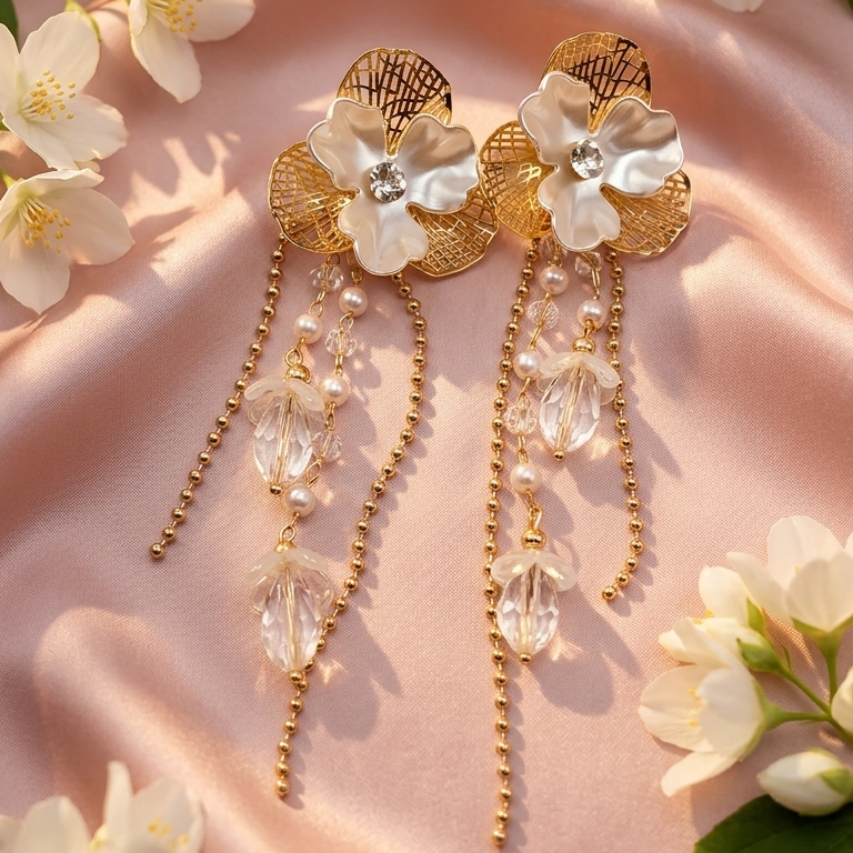 Floral Pearl Cascade earrings