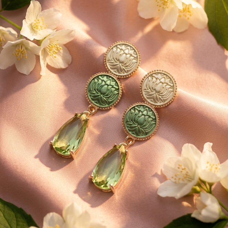 Round Green Enamel Earrings