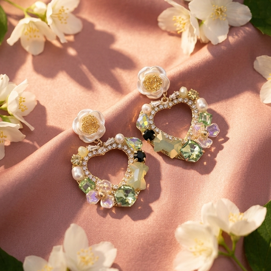 Premium Floral HeartRhinestone Earring For partywear