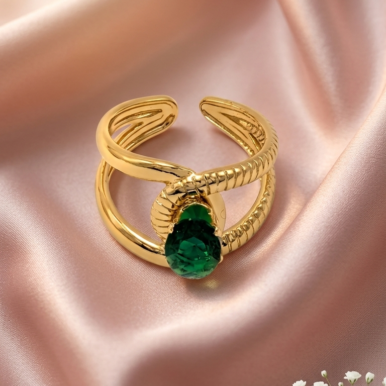Luna Green Stone Open Ring