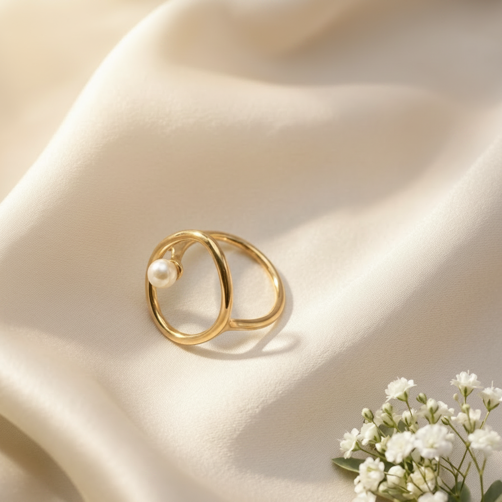304L 18k Gold ring with a single white pearl
