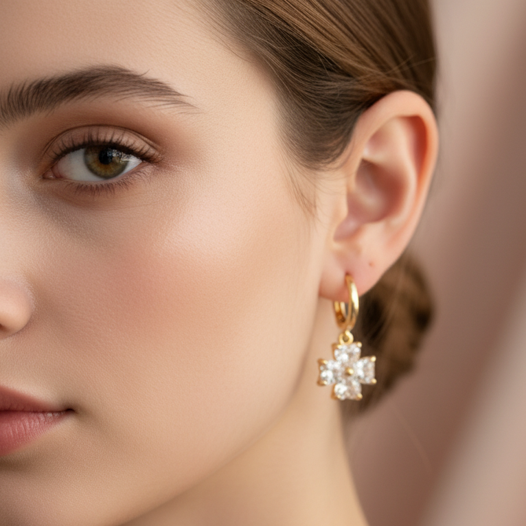 GoldHoopEarringWithCharmCrystal