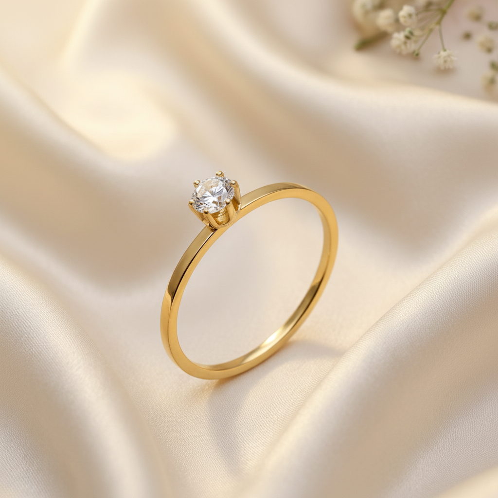 304L 18k Celeste Solitaire Crystal Ring