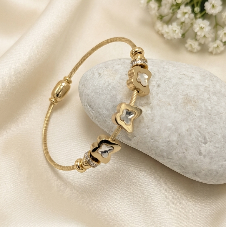 gold-toned bangle kada with three butterfly charms
