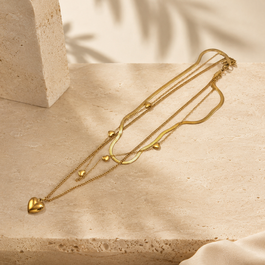 Three layer elegant heart chain