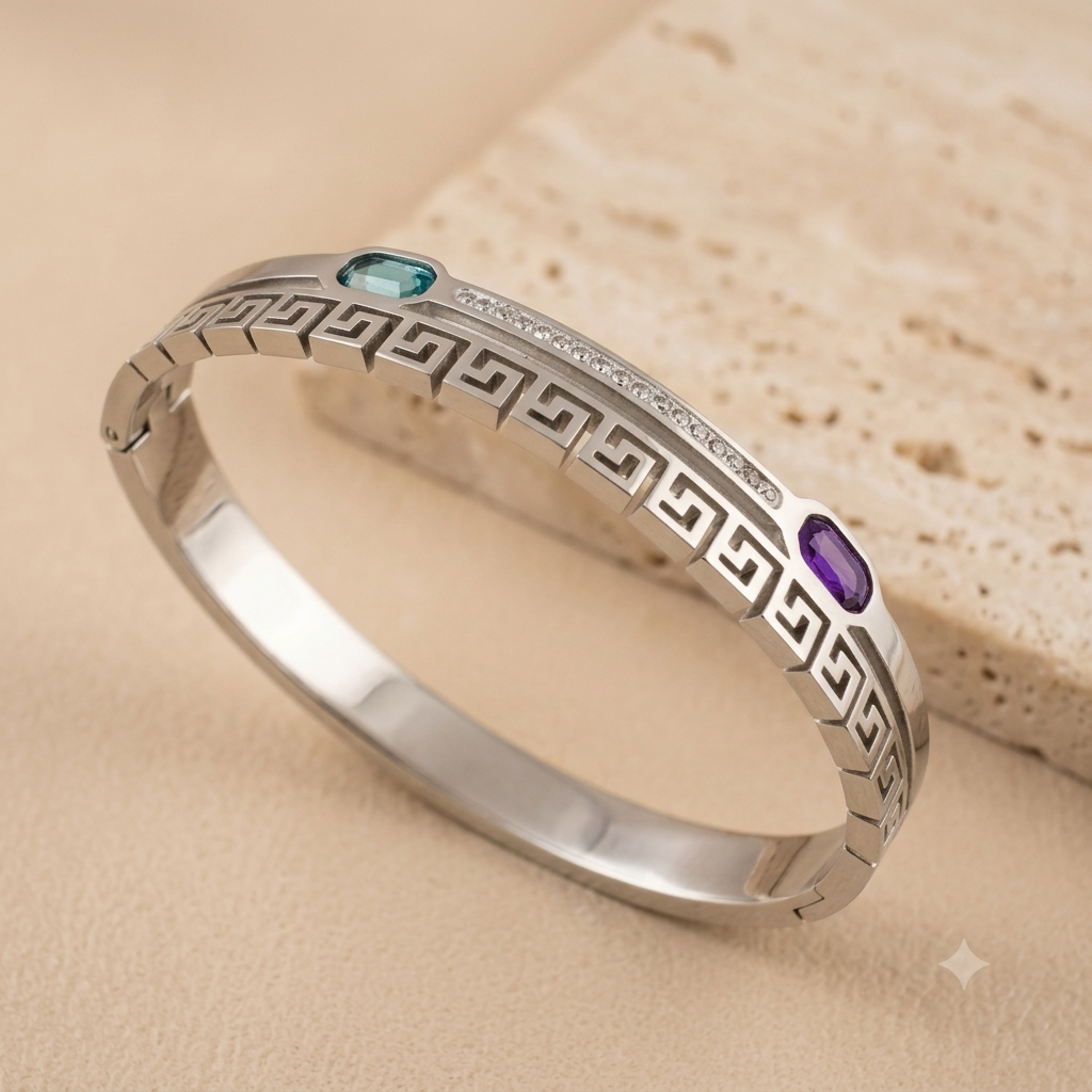 Silver bracelet with Blue and Purple gemstone