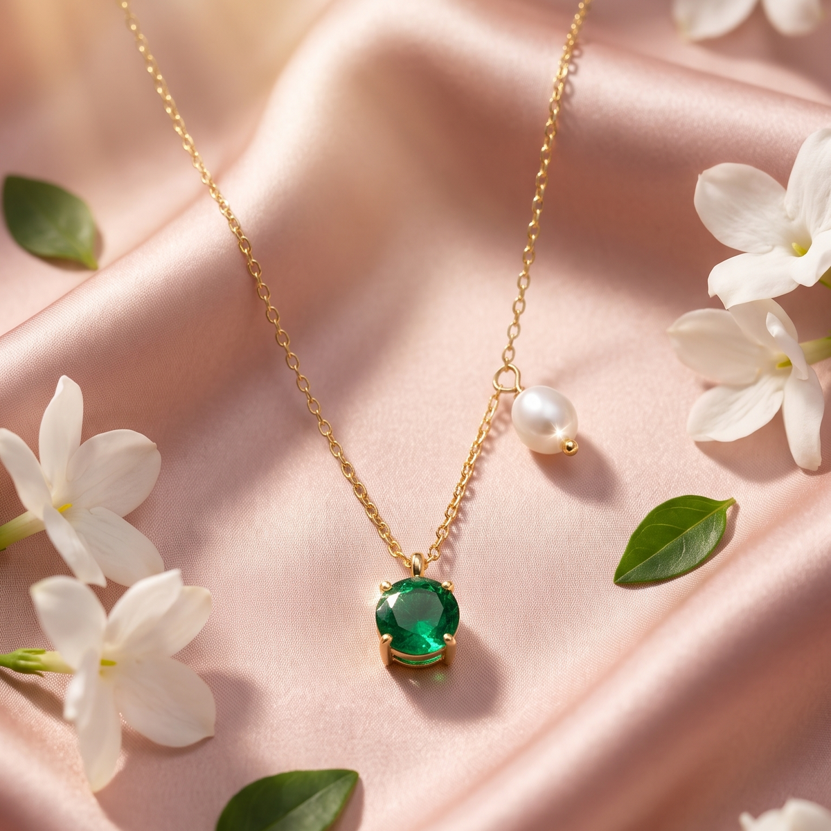 Emerald pearl drop necklace