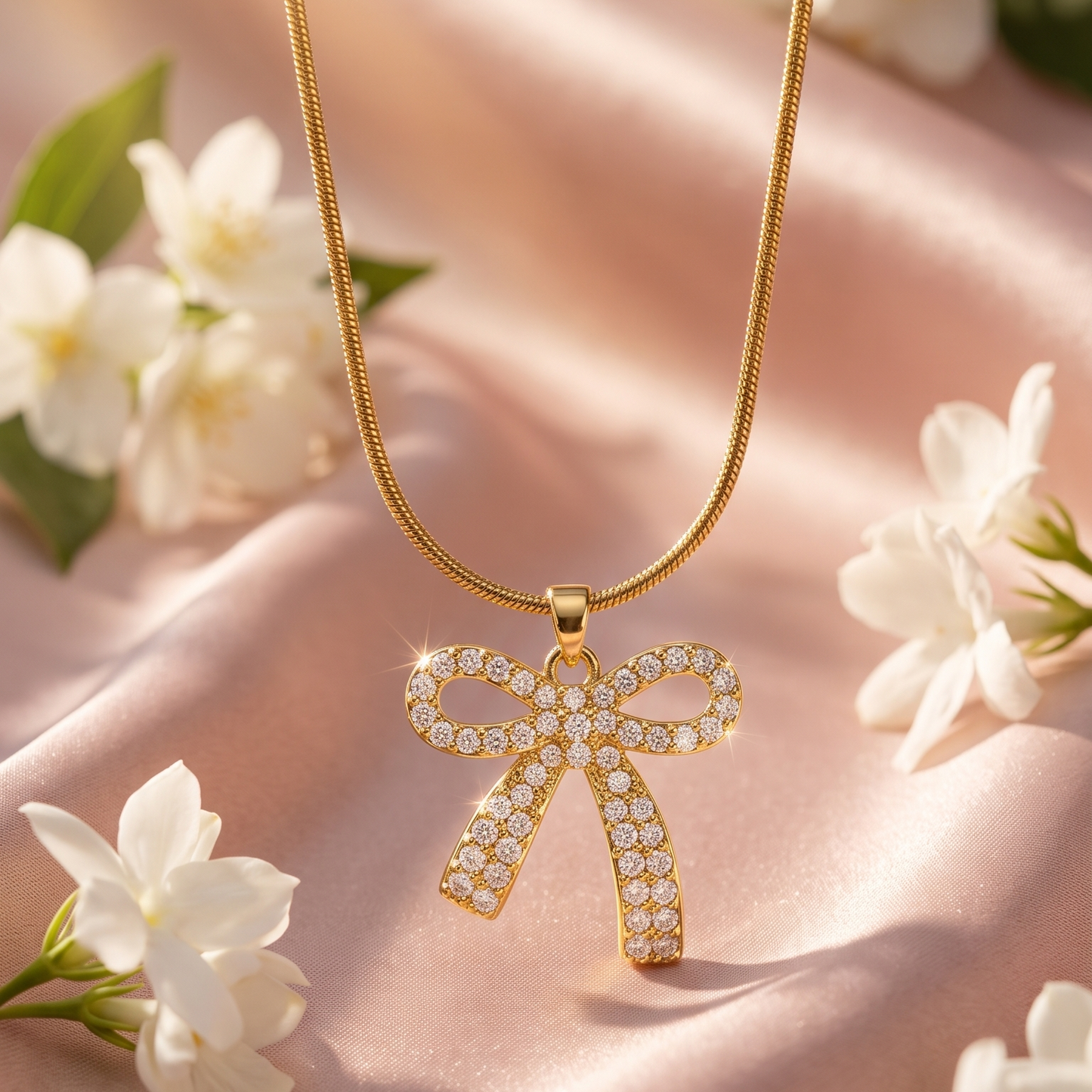 Gold bow-shaped pendant necklace