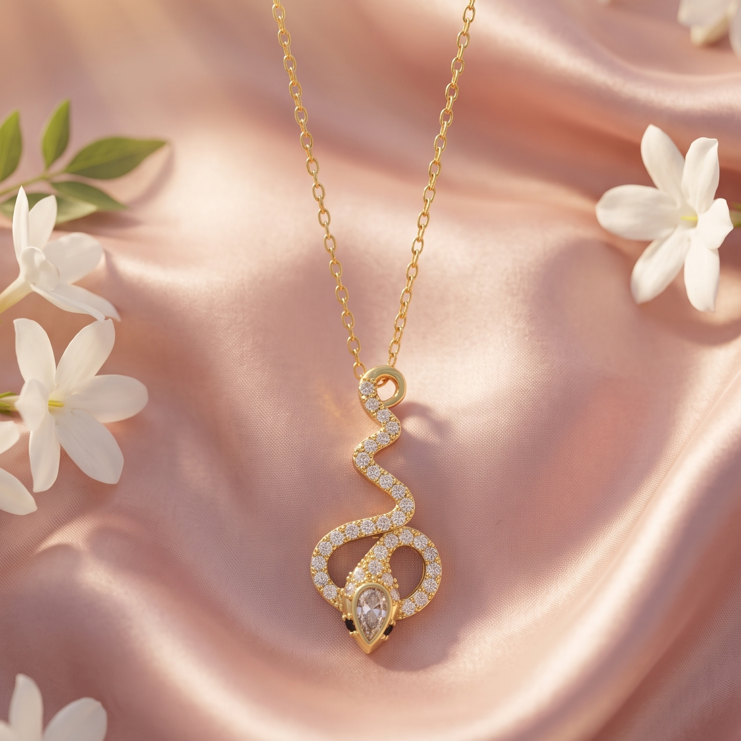 Gold snake-shaped pendant necklace