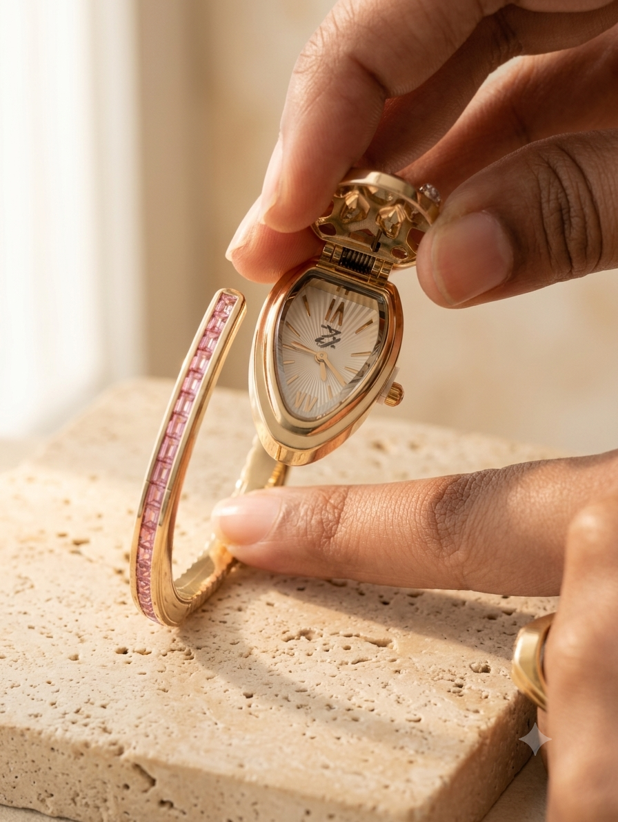 Premium dragon Crystal Stone Women Wrist Watch-pink