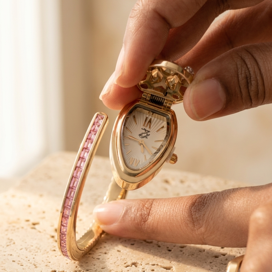 Premium dragon Crystal Stone Women Wrist Watch-pink