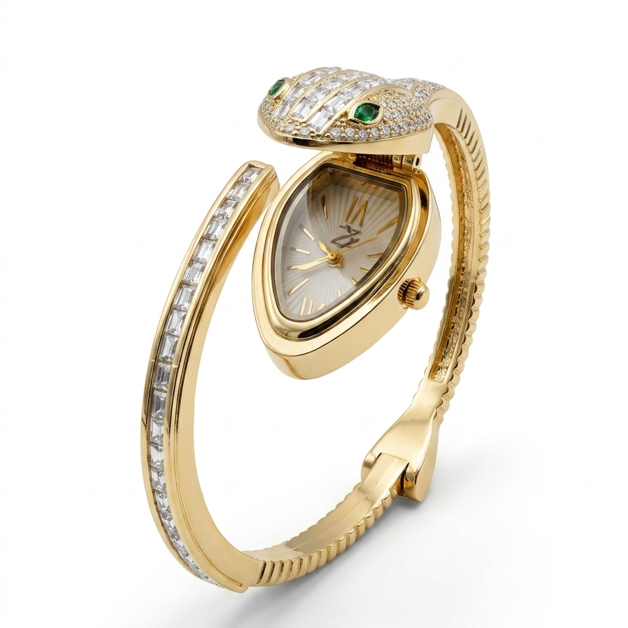 Premium snake Crystal Stone Women Watch - white