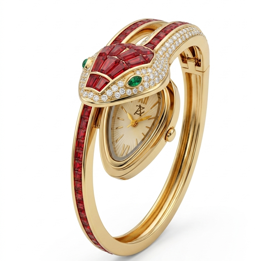 Premium snake Crystal Stone Women Wrist Watch-red
