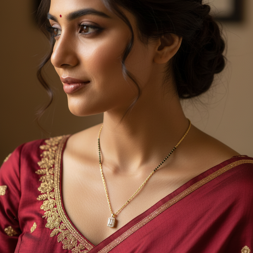 AntiTarnish Mangalsutra with small WhiteStone pendant