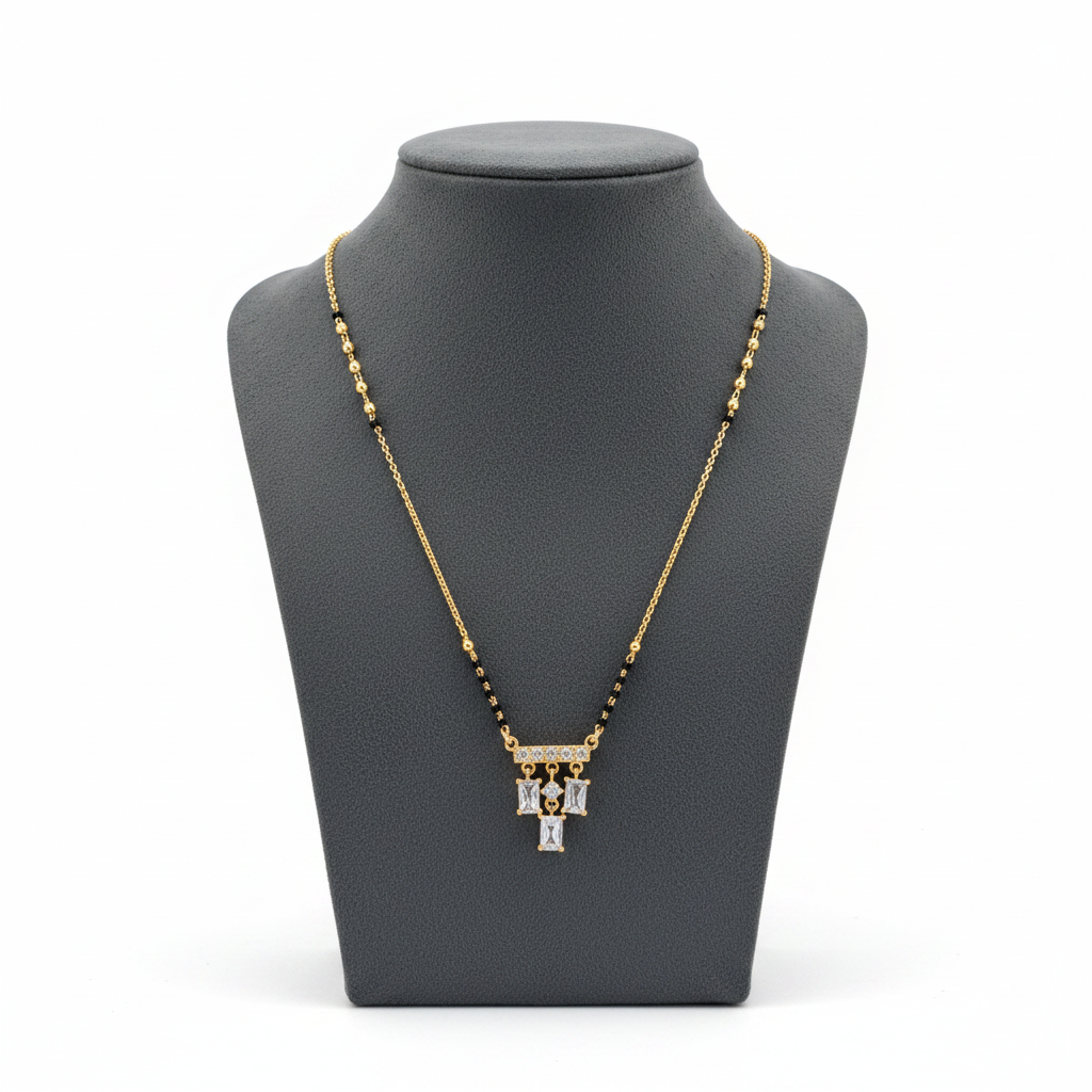 AntiTarnish Mangalsutra with Multi level WhiteStone pendant