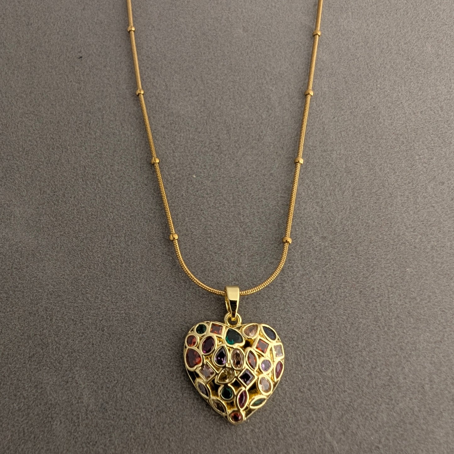Rainbow Heart stones necklace
