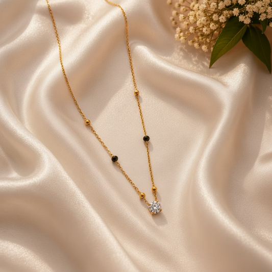 316L 18K GOLD PLATED Dainty Black Bead Drop Necklace