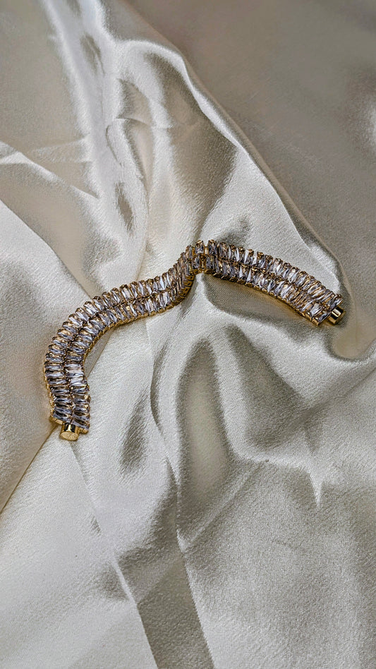 Antitarnish double line tennis gold magnet bracelet