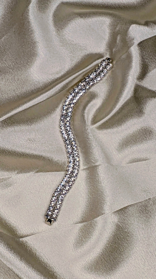 Antitarnish double line tennis model white stone magnet bracelet