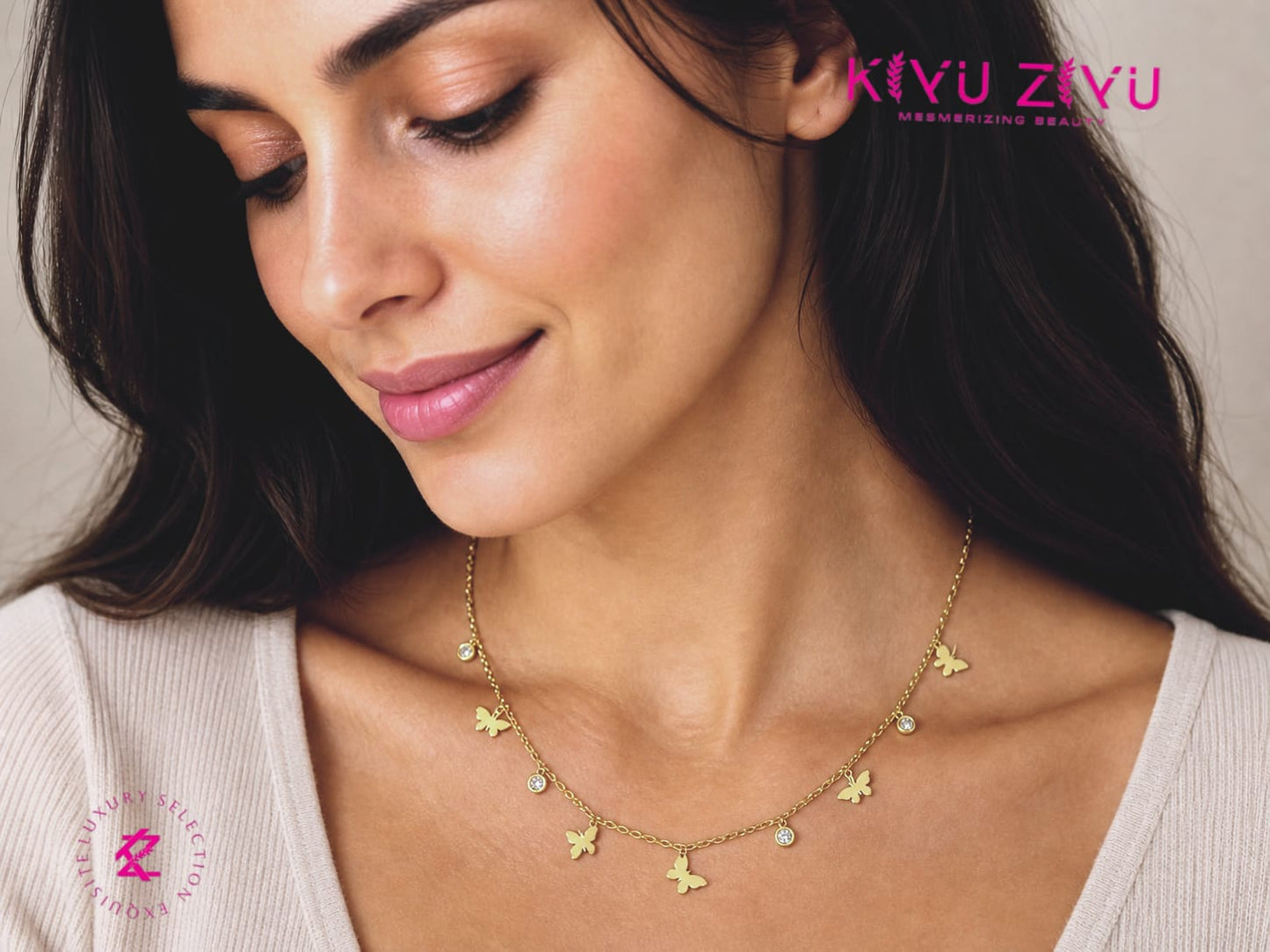 Butterfly drop charm necklace
