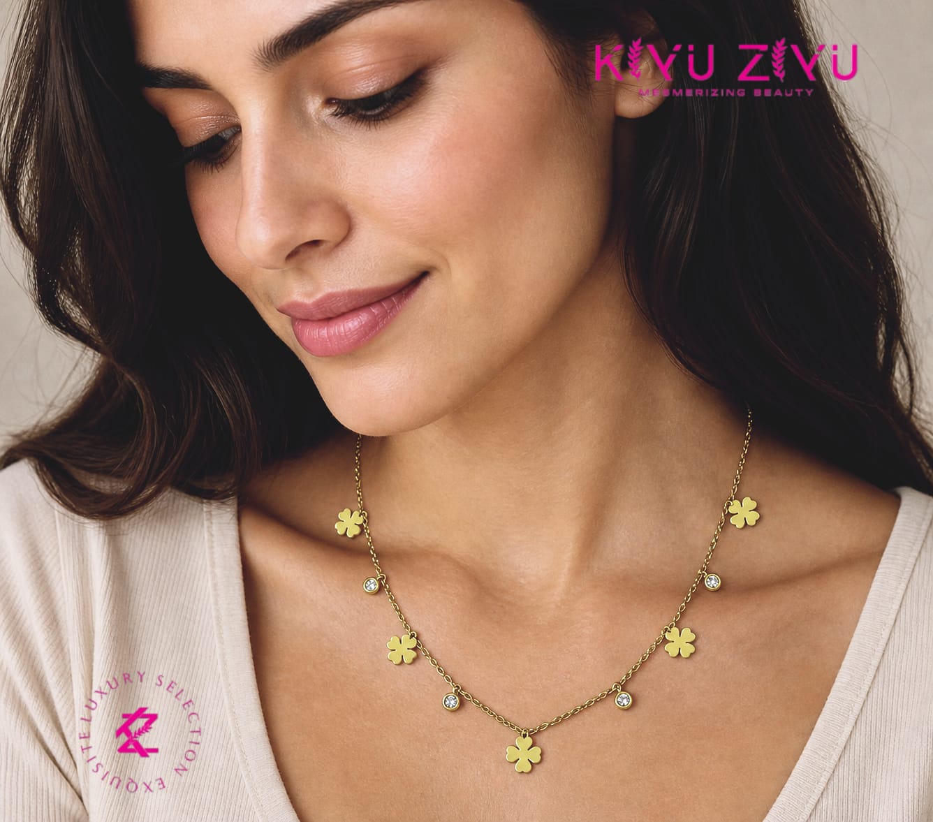 Floral flower drop charm necklace