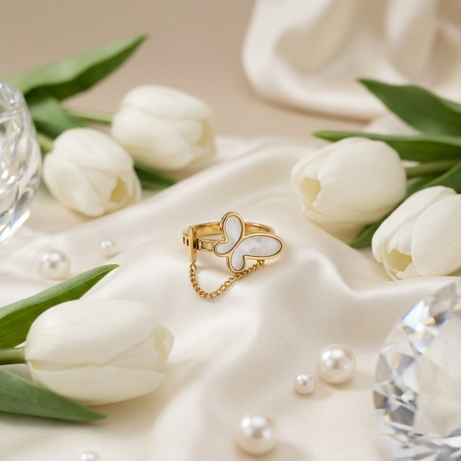 Flutter Heart Butterfly Ring-18KGoldPlated WaterProof Anti-Tarnish