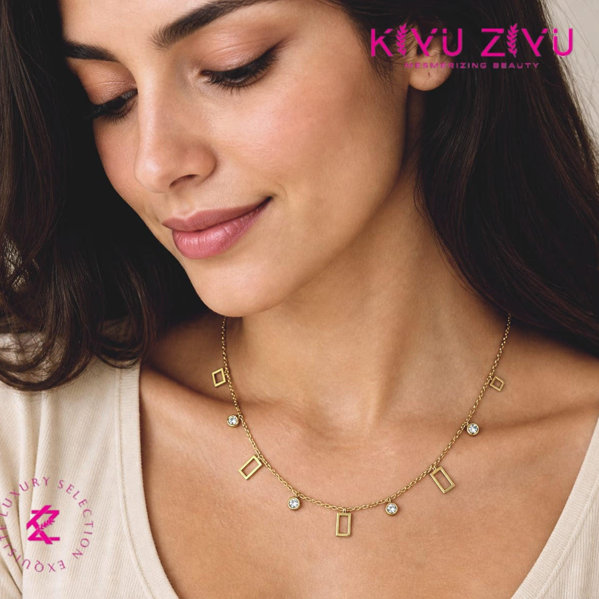 Rectangle drop charm necklace