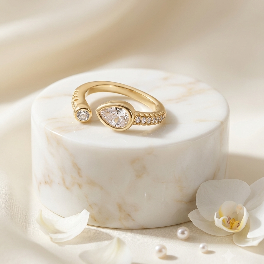 Crystal Petel Ring-18KGoldPlated WaterProof Anti-Tarnish