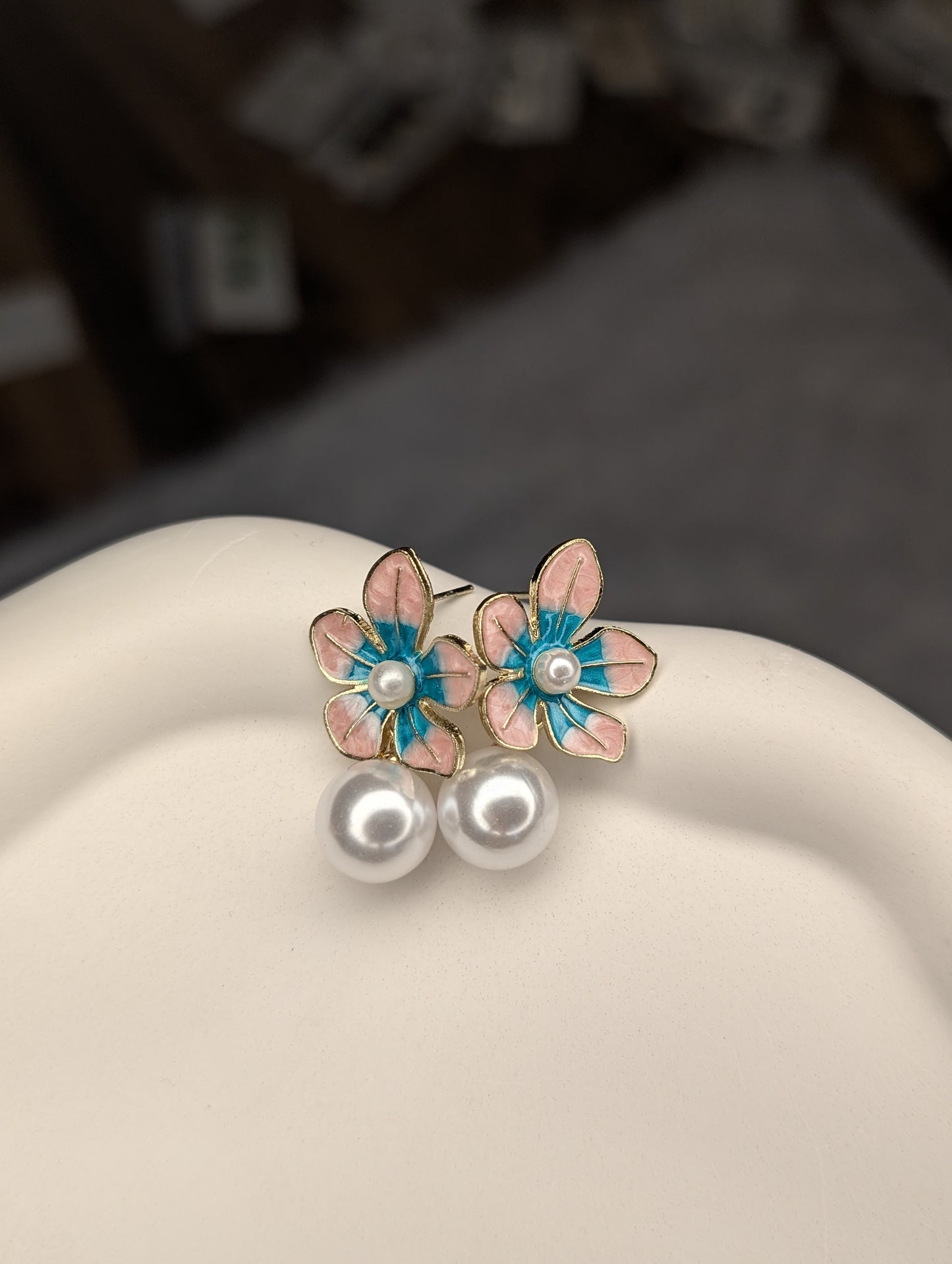 Pastel Flower Pearl Drop Earrings