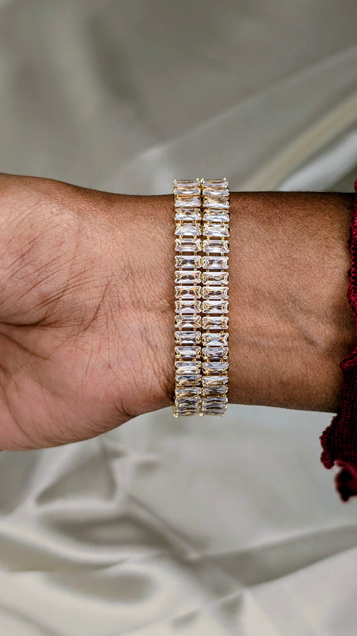 Antitarnish double line tennis gold magnet bracelet