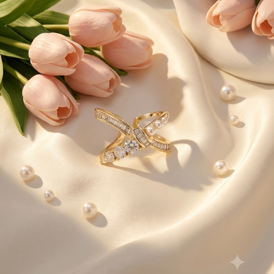 Luxe Bow Sparkle Ring -18KGoldPlated WaterProof Anti-Tarnish