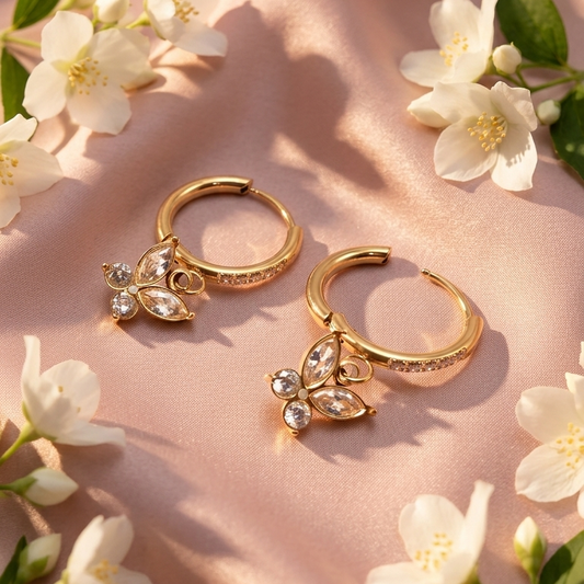Butterfly Drop Hoop Earrings