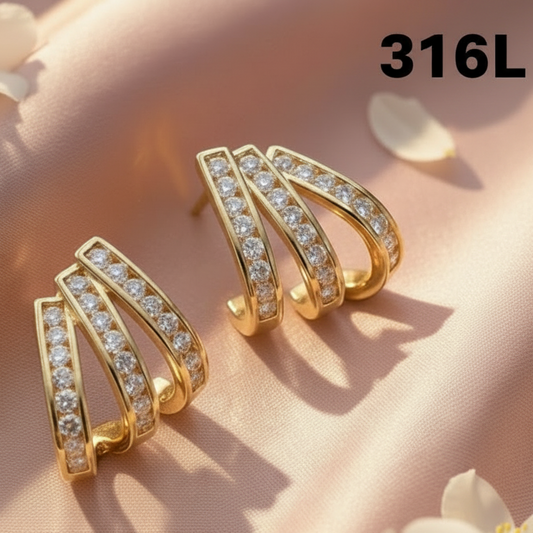 Modren TripleLayer Crystal Stud Earrings