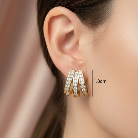 Modren TripleLayer Crystal Stud Earrings