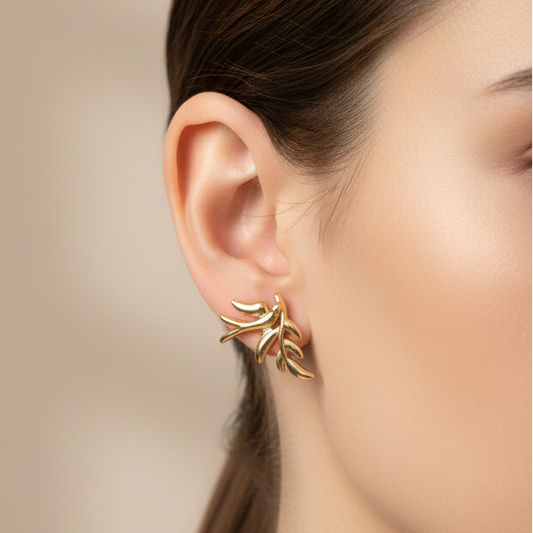 Gold Leaf-Shaped Stud Earrins