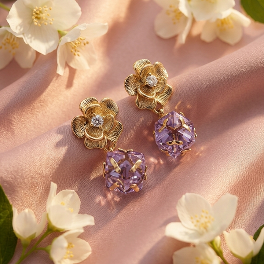 Elegant Flower Crystal Drop Earrings