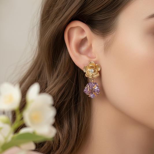 Elegant Flower Crystal Drop Earrings