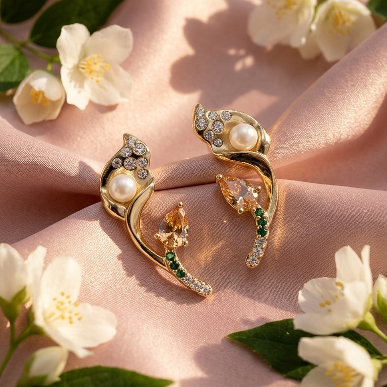 Elegant Floral Pearl Stud Earring