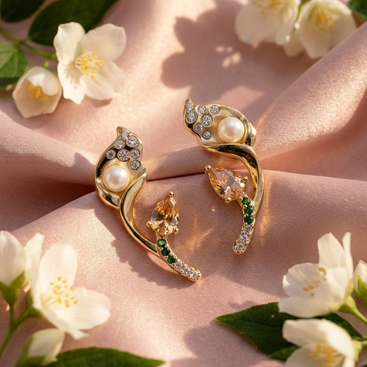 Elegant Floral Pearl Stud Earring