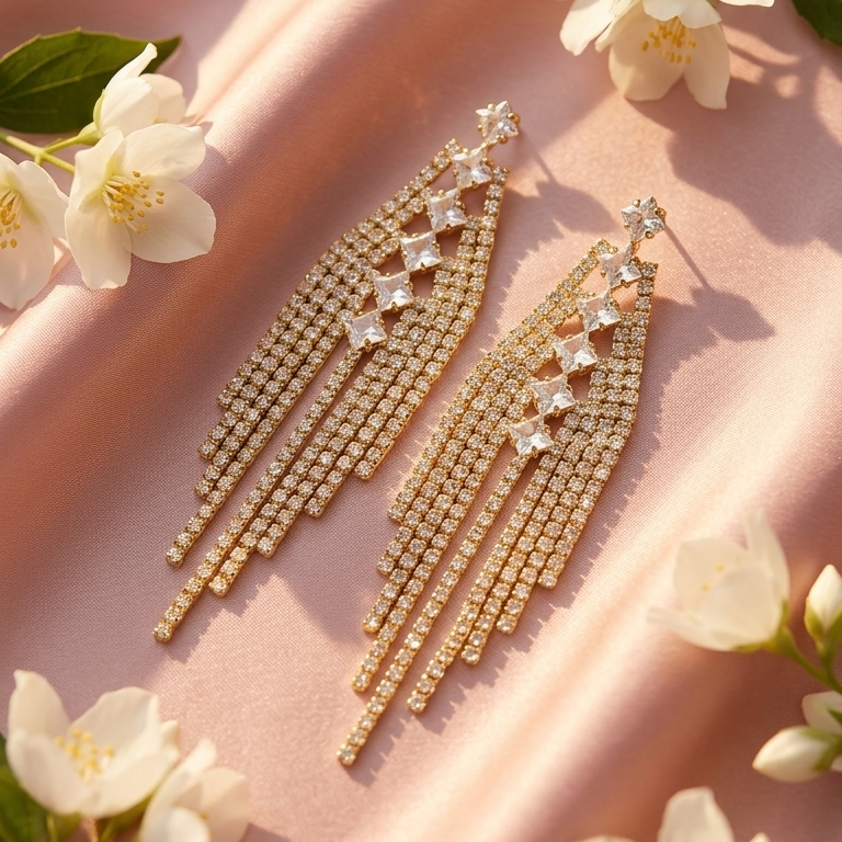 Multiple gold-toned statement earrings