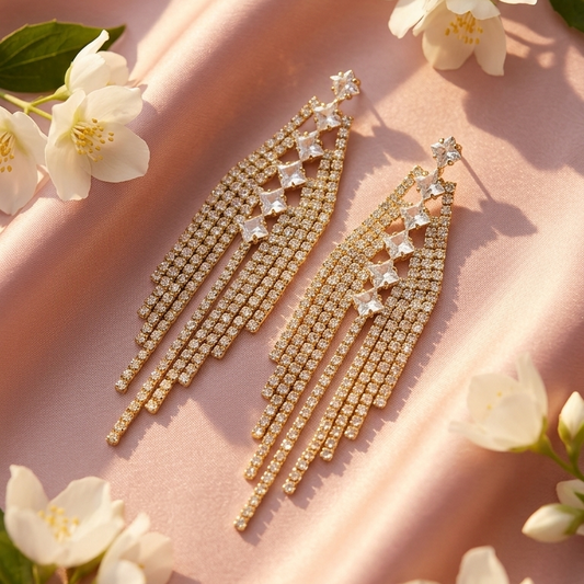 Multiple gold-toned statement earrings