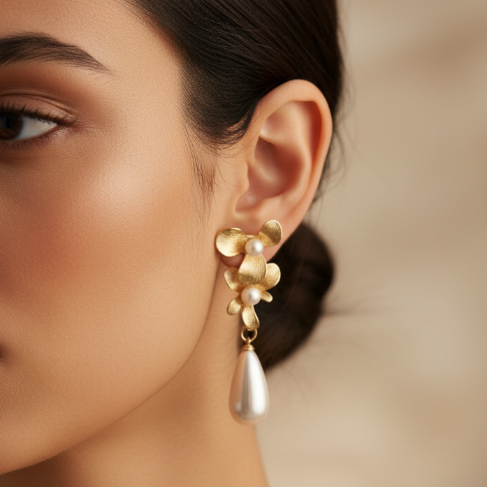 gold and pearl drop earrings