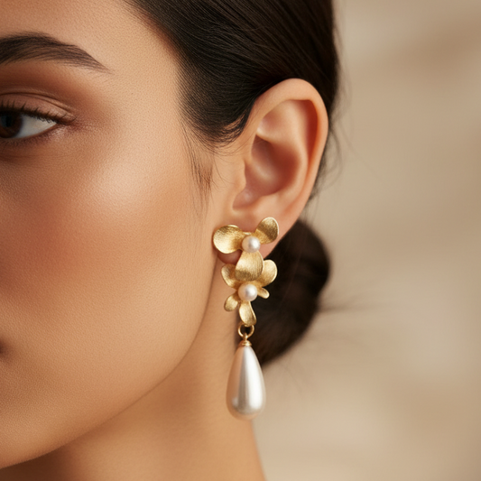 gold and pearl drop earrings