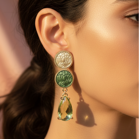 Round Green Enamel Earrings