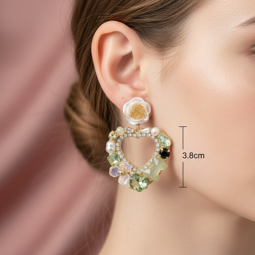 Premium Floral HeartRhinestone Earring For partywear