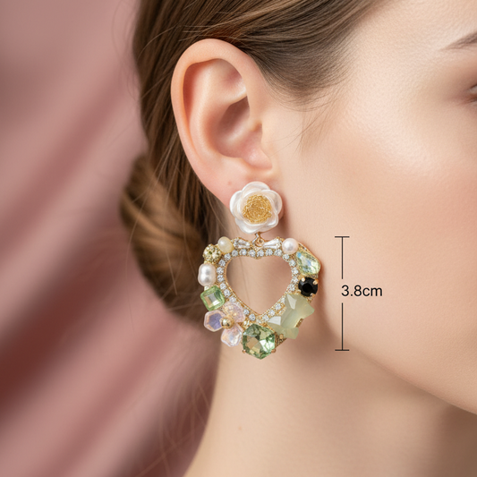 Premium Floral HeartRhinestone Earring For partywear